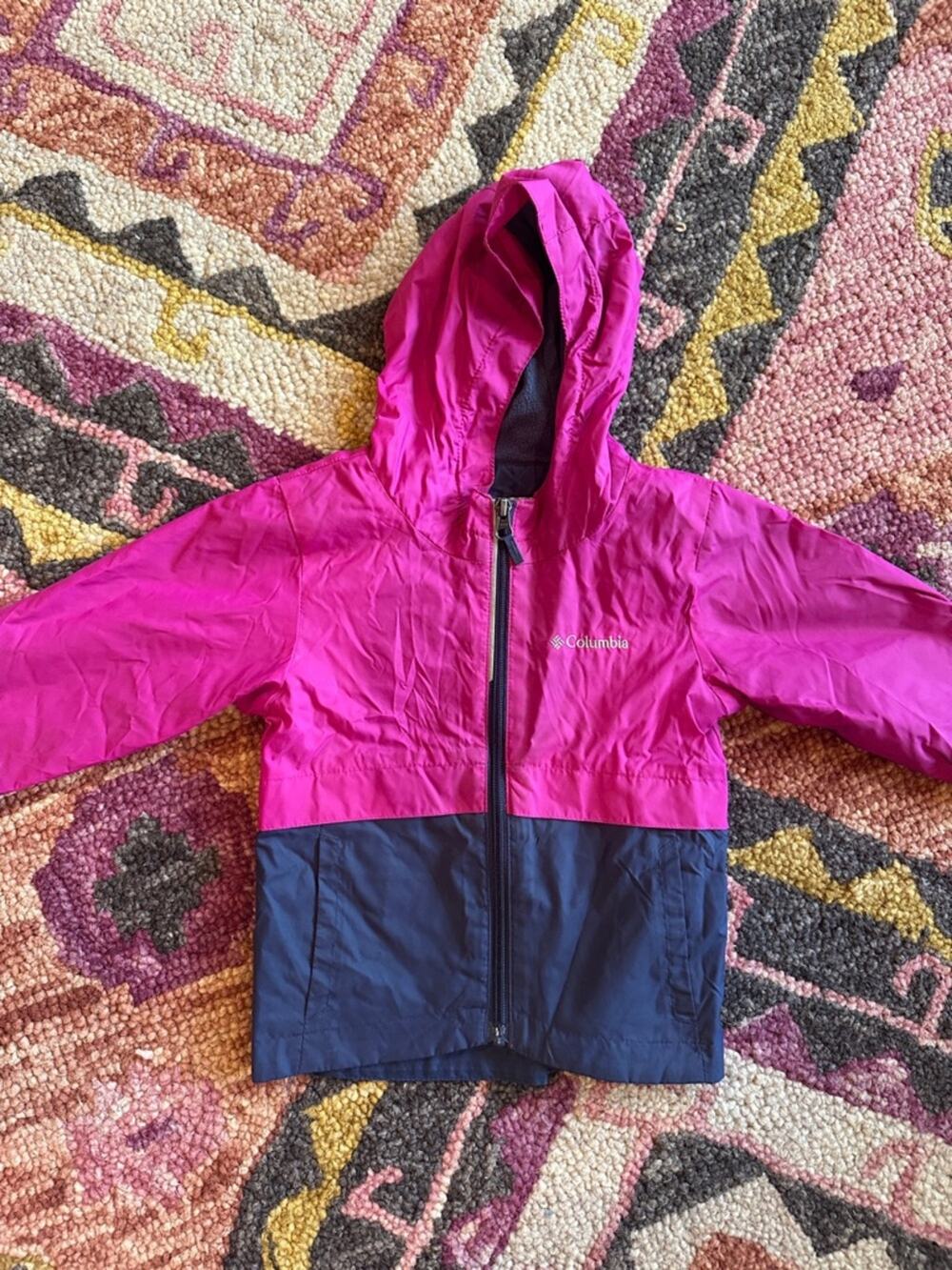 Columbia Kids Hooded Colorblock Rain Jacket - Fuchsia & Navy